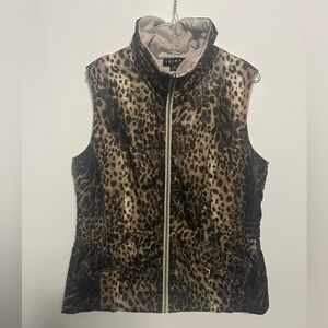 Tribal Leopard Print Puffer Vest Reversible Tan